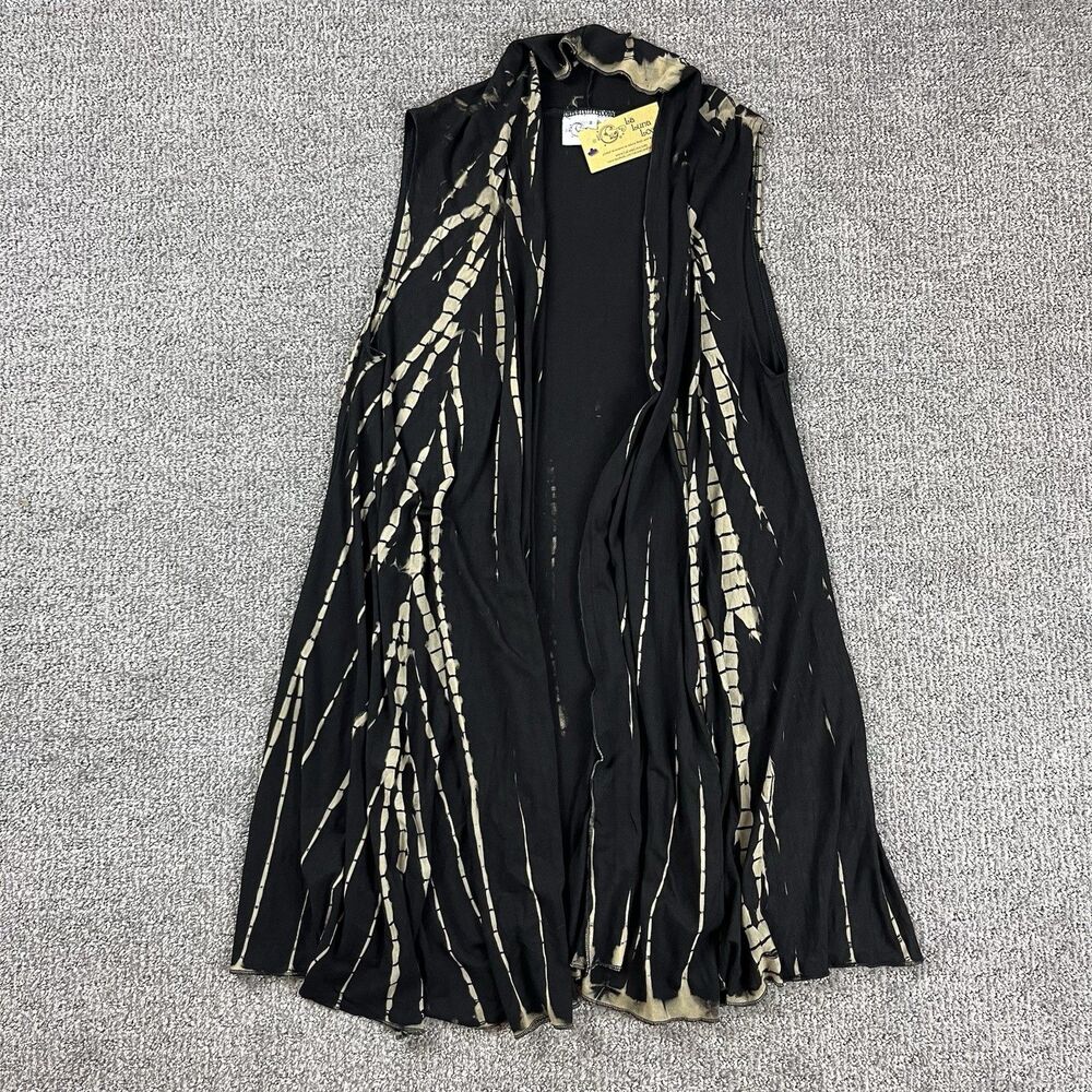 La Luna Loca Vest Womens Medium Felina Tie Dye Lagenlook Bohemian Black
